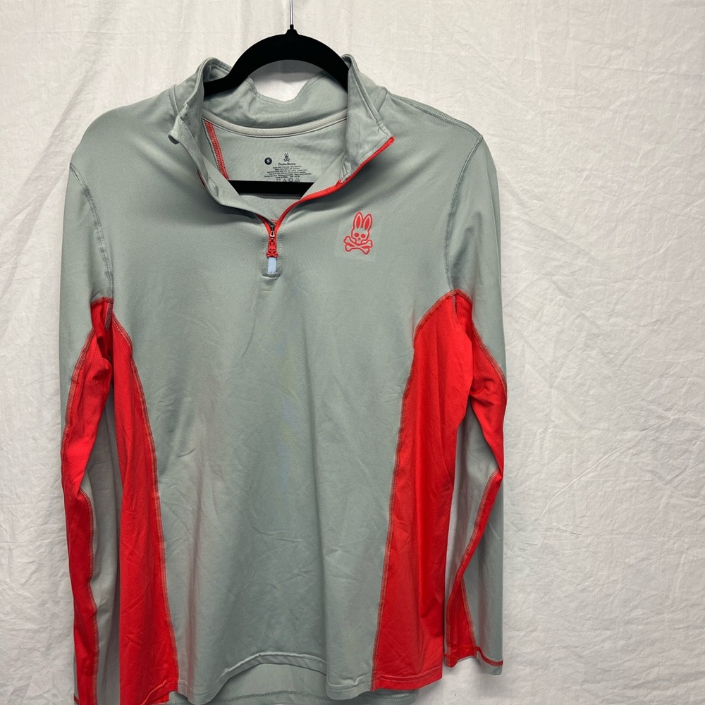 Psycho bunny red gray quarter zip pullover size small
